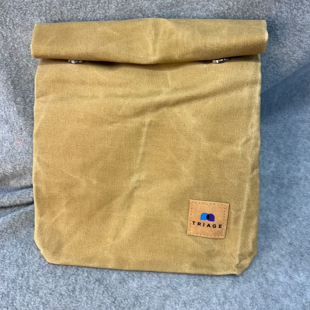 Waxed Canvas Unisex Tan Triage Insulated Roll Top Lunch Bag Magnetic Snap